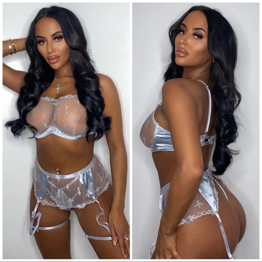 ❤️ NEW sexy silver transparent embroidery lingerie set